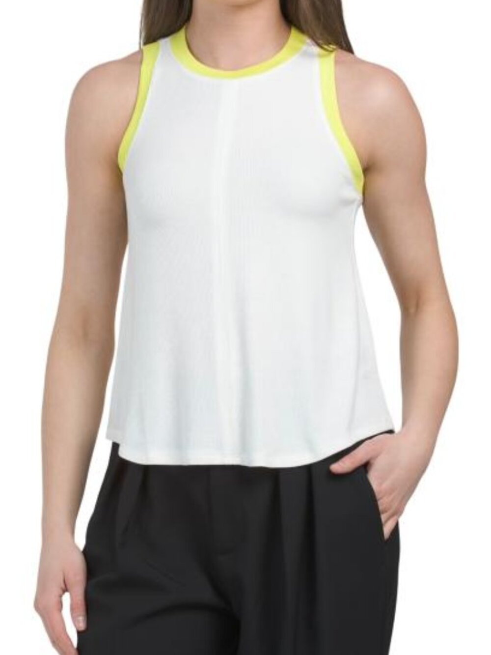 White Tank with Neon Yellow Trim Accents
